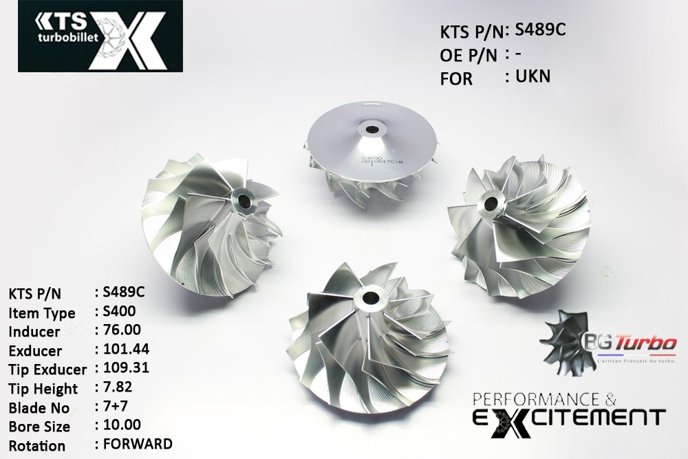 Turbo ROUE FORGÉE MFS PERFORMANCE - 7+7 PALES - INDUCER : 76 - EXDUCER : 101,44 - TYPE : S400ANGLE : 60° - ROTATION : Forward - SUPER BACK : 8,41 - BORE SIZE : 10
